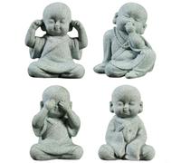 FUANA Lot de 4 petits moines décoratifs créatifs en résine, pour mini statues de Bouddha pour pot de fleurs, bonsaï, rocaille, décoration de jardin mignonne pour aquarium