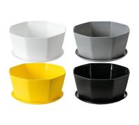 FUANA Lot de 4 pots de fleurs ronds en plastique avec trous de drainage, 16,5 x 20,8 x 9 cm et 12 x 15 x 6,5 cm, pour plantes d'intérieur et d'extérieur, noir/gris/blanc/jaune, taille L