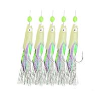 FUANA Lot de 5 hameçons de pêche en acier à haute teneur en carbone avec caractéristiques lumineuses, tête verte, flash blanc pour attraper la morue (3#)