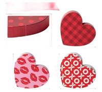FUANA Lot de 6 décorations de Saint-Valentin en bois imprimées double face de 5,8 cm en forme de cœur de dessin animé, centre de table festif pour la maison et le jardin