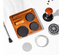 FUANA Lot de 6 tampons à expresso pour la fabrication de café avec station de tampage en bois, distributeur de dosage, anneau de dosage et brosse de cuisine en acier inoxydable