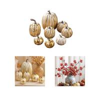 FUANA Lot de 7 citrouilles en mousse blanches et dorées peintes à la main - Décoration d'Halloween artificielle - Centre de table - Fête de ferme