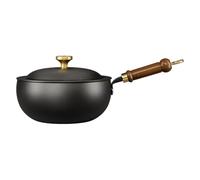 FUANA Poêle à frire en fer forgé martelé à la main, fond plat, marteau, sans revêtement, multifonction, pour nouilles et aliments pour bébés, noir, 26 cm A