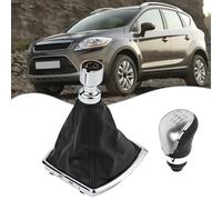 FUANA Pommeau de levier de vitesse 5/6 vitesses avec cadre chromé, plastique et cuir compatible avec Ford Kuga 2008-2012 Noir/argenté