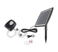 FUANA Pompe à oxygène solaire 3 W avec cellule d'alimentation de 2600 mAh - Aérateur d'air silencieux rechargeable par USB pour étangs, aquariums et pêche - Fontaine d'eau portable d'extérieur (noir