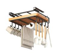 FUANA Porte-serviettes en acier inoxydable avec crochets, gain de place, étagère de rangement sous placard, chiffons, planches à découper, cache-pots et plus encore, noir