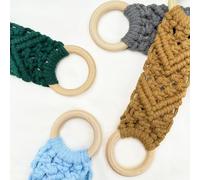 FUANA Rangement en corde de coton à suspendre avec anneaux en bois, pour cuisine ou salle de bain, 25,5 cm, fait à la main en coton et bois, serrure de porte