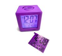FUANA Réveil en silicone avec écran LCD, fonction date et répétition, heure 12/24 heures, housse de protection violet ou bleu, 8 x 8 cm