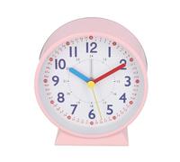 FUANA Réveil lumineux en métal de 10 cm avec veilleuse, mouvement à quartz silencieux, 24 heures pour bureau rond, chambre à coucher, bureau, voyage, rose