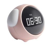 FUANA Réveil pour enfants avec veilleuse, commande vocale et affichage de la température - Luminosité réglable pour enfants, double alarme, câble d'écouteurs blanc/rose