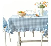 FUANA Rosa - Nappe en coton avec bord à volants - Nappe carrée lavable à carreaux pour salle à manger, pique-nique et fête - 140 x 140 cm (carreaux bleus)