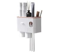 FUANA Support de brosse à dents mural avec distributeur automatique de dentifrice, installation sans perforation, organisateur de salle de bain peu encombrant, tige de rétroviseur grise