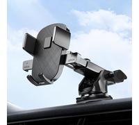 FUANA Support de téléphone de voiture avec rotation à 360 ° et bras en ABS solide, support tableau de bord et grille d'aération avec poignée antidérapante en silicone pour un maintien sûr du