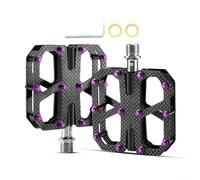 FUANA T700 Pédales de vélo en fibre de carbone, plateforme plate légère pour 3 roulements et 24 broches antidérapantes pour VTT et vélo de route (noir violet)