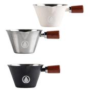 FUANA Tasse à mesurer à expresso avec poignée en bois, tasse à shot en acier inoxydable à double bec pour café, miel, sauce au chocolat, poignée en noyer, pour cuisine, ustensiles de cuisine