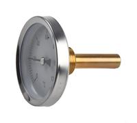 FUANA Thermomètre en métal de 63 mm 0-120 °C, poche en laiton BSPT de 30,5 cm pour systèmes de chauffage à eau chaude, boîtier horizontal en aluminium pour jauge à cadran