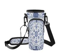 Fuauuyl 1 sac de transport en porcelaine à motif floral pour gobelet de voiture de 1,2 l, sangle de bouteille d'eau avec sangle réglable et poche à fermeture éclair, léger pour randonnée, camping, b,