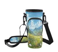 Fuauuyl Beau sac de transport à motif prairie pour gobelet de voiture de 1 200 ml, sangle de bouteille d'eau avec sangle réglable et poche à fermeture éclair, léger pour randonnée, camping, b, Taille