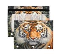 Fuauuyl Beautiful Tiger King Lot de 2 trousses à crayons pour classeur à 3 anneaux avec fenêtre transparente et fermeture éclair