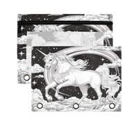 Fuauuyl Belle trousse à crayons licorne blanche pour classeur à 3 anneaux avec fenêtre transparente pour classeur, trousse à crayons avec fermeture éclair - Lot de 2