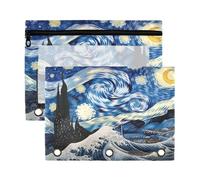 Fuauuyl Big Wave at Night Lot de 2 trousses à crayons pour classeur à 3 anneaux avec fenêtre transparente et fermeture éclair, b, one sizex2, Organiseur de sac