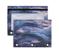 Fuauuyl Blue Dragon Lot de 2 trousses à crayons pour classeur à 3 anneaux avec fenêtre transparente et fermeture éclair