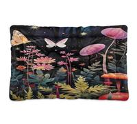 Fuauuyl Butterfly Mushroom1 Tapis de lit doux pour animal domestique Motif œil rose Lavable en machine avec fond antidérapant pour chien - 91,4 x 61 cm