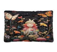 Fuauuyl Butterfly Mushroom2 - Tapis de lit doux pour animal domestique, lavable en machine avec fond antidérapant pour chien, 91,4 x 61 cm