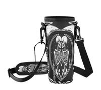 Fuauuyl Cool Skull Lover Kiss Sac de transport pour gobelet de voiture de 1 200 ml, sangle de bouteille d'eau avec sangle réglable et poche à fermeture éclair, léger pour randonnée, camping, b, Taille