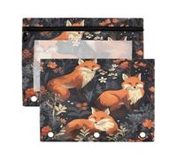 Fuauuyl Cute Fox Lot de 2 trousses à crayons pour classeur à 3 anneaux avec fenêtre transparente et fermeture éclair