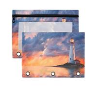 Fuauuyl Dark Sky Lighthouse Lot de 2 trousses à crayons pour classeur à 3 anneaux avec fenêtre transparente avec fermeture éclair, b, one sizex2, Organiseur de sac