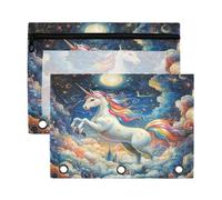 Fuauuyl Flying Horse at Night Sky Lot de 2 trousses à crayons pour classeur à 3 anneaux avec fenêtre transparente avec fermeture éclair