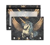 Fuauuyl Flying Horse Lot de 2 trousses à crayons pour classeur à 3 anneaux avec fenêtre transparente et fermeture éclair