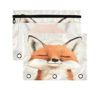 Fuauuyl Fox Lot de 2 trousses à crayons pour classeur à 3 anneaux avec fenêtre transparente avec fermeture éclair