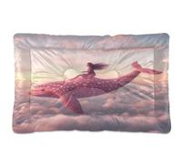 Fuauuyl Girl Riding A Spotted Whale Pink Eye Lit pour animal domestique Tapis doux lavable en machine avec fond antidérapant pour chien endormi - 91,4 x 61 cm