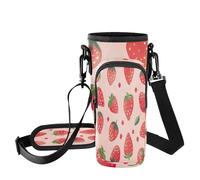 Fuauuyl Joli sac de transport en forme de fraise pour gobelet de voiture de 1 200 ml, sangle de bouteille d'eau avec sangle réglable et poche à fermeture éclair, léger pour randonnée, camping, b,