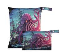 Fuauuyl Kraken Monster Octopus Sacs à langer en tissu imperméable avec compartiments à fermeture éclair pour plage, gym, piscine, voyage - 30 x 36,1 cm, multicolore, Taille unique, Moderne