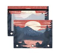 Fuauuyl Lake with A Sunset Lot de 2 trousses à crayons pour classeur à 3 anneaux avec fenêtre transparente avec fermeture éclair, b, one sizex2, Organiseur de sac