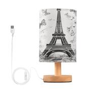 Fuauuyl Lampe de table Paris Tour Eiffel avec ports de charge USB, lampes de chevet pour chambre à coucher, abat-jour rond en tissu de lin pour salon, dortoir, chambre à coucher