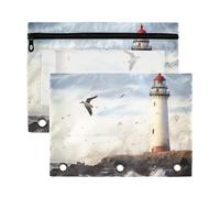 Fuauuyl Lighthouse and Sea Mew Lot de 2 trousses à crayons pour classeur à 3 anneaux avec fenêtre transparente avec fermeture éclair, b, one sizex2, Organiseur de sac