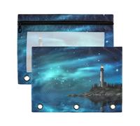 Fuauuyl Lighthouse Lot de 2 trousses à crayons avec fermeture éclair pour classeur à 3 anneaux avec fenêtre transparente, b, one sizex2, Organiseur de sac