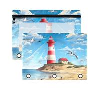Fuauuyl Lighthouse on Sunny Day - Lot de 2 trousses à crayons pour classeur à 3 anneaux avec fenêtre transparente avec fermeture éclair, b, one sizex2, Organiseur de sac