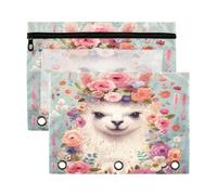 Fuauuyl Llama1 - Lot de 2 trousses à crayons pour classeur à 3 anneaux avec fenêtre transparente avec fermeture éclair