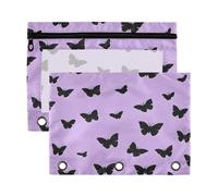 Fuauuyl Lot de 2 trousses à crayons avec fenêtre transparente pour classeur à 3 anneaux et fermeture éclair Motif papillons noirs sur une lavande
