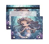 Fuauuyl Lot de 2 trousses à crayons avec fenêtre transparente pour classeur à 3 anneaux et fermeture éclair Motif princesse sirène