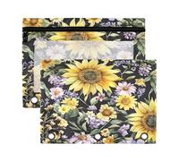 Fuauuyl Lot de 2 trousses à crayons avec fenêtre transparente pour classeur à 3 anneaux et fermeture éclair Motif tournesols et fleurs sauvages