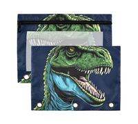 Fuauuyl Lot de 2 trousses à crayons dinosaures vertes pour classeur à 3 anneaux avec fenêtre transparente avec fermeture éclair