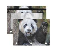 Fuauuyl Lot de 2 trousses à crayons panda pour classeur à 3 anneaux avec fenêtre transparente pour classeur à crayons avec fermeture éclair