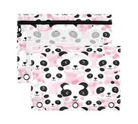 Fuauuyl Lot de 2 trousses à crayons Panda rose pour classeur à 3 anneaux avec fenêtre transparente avec fermeture éclair, b, one sizex2, Organiseur de sac