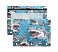Fuauuyl Lot de 2 trousses à crayons pour classeur à 3 anneaux avec fenêtre transparente et fermeture éclair Motif requins mignons, b, one sizex2, Organiseur de sac